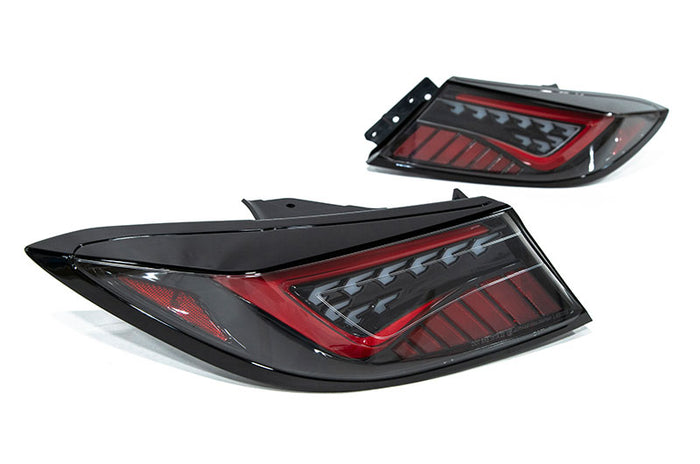 OLM Scythe Style LED Taillights (Clear Lens, Black Base, Red Bar) - 2022-2024 Toyota GR86 / Subaru BRZ